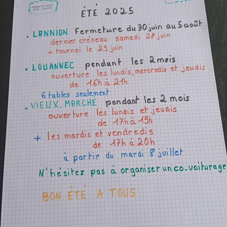 Vacances d'été - Informations diverses