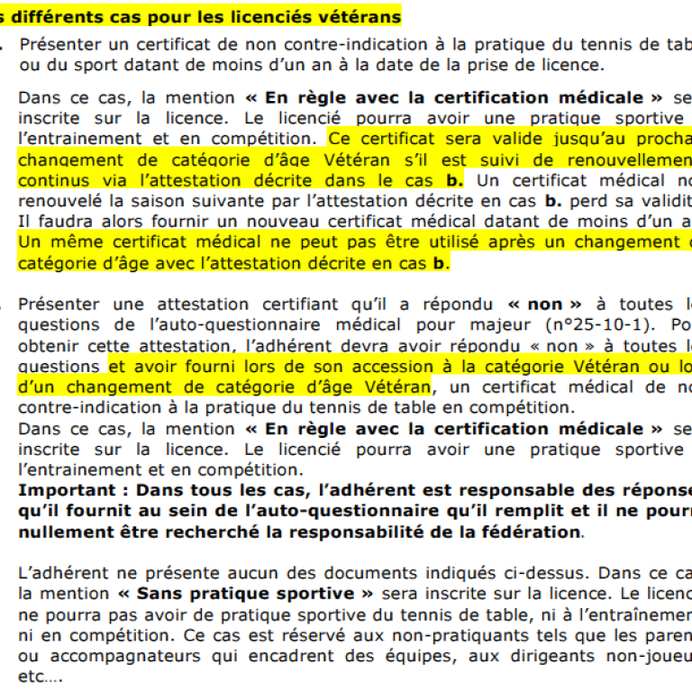 Certificat médical à partir de la saison 2025/2026